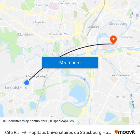 Cité Russi to Hôpitaux Universitaires de Strasbourg Hôpital Civil-Autres map