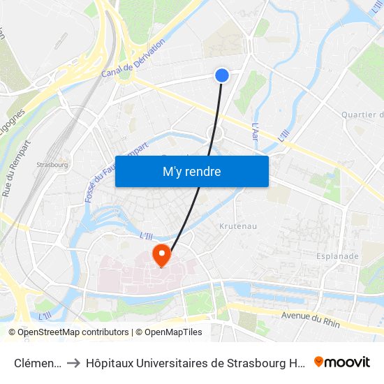 Clémenceau to Hôpitaux Universitaires de Strasbourg Hôpital Civil-Autres map