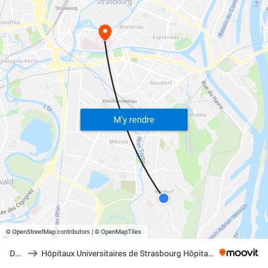 Dalis to Hôpitaux Universitaires de Strasbourg Hôpital Civil-Autres map