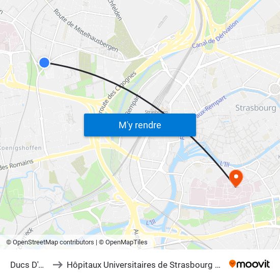 Ducs D'Alsace to Hôpitaux Universitaires de Strasbourg Hôpital Civil-Autres map