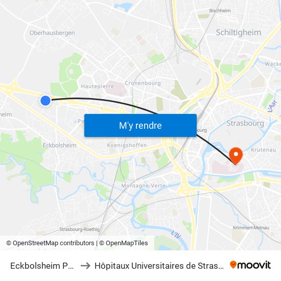 Eckbolsheim Parc D'Activités to Hôpitaux Universitaires de Strasbourg Hôpital Civil-Autres map