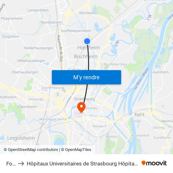 Foch to Hôpitaux Universitaires de Strasbourg Hôpital Civil-Autres map