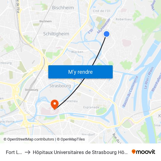 Fort Louis to Hôpitaux Universitaires de Strasbourg Hôpital Civil-Autres map