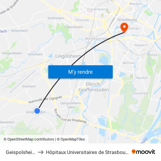 Geispolsheim Mairie to Hôpitaux Universitaires de Strasbourg Hôpital Civil-Autres map