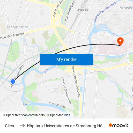 Gliesberg to Hôpitaux Universitaires de Strasbourg Hôpital Civil-Autres map