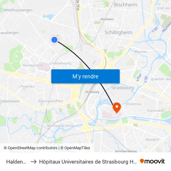 Haldenbourg to Hôpitaux Universitaires de Strasbourg Hôpital Civil-Autres map