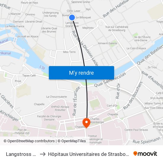 Langstross Grand'Rue to Hôpitaux Universitaires de Strasbourg Hôpital Civil-Autres map
