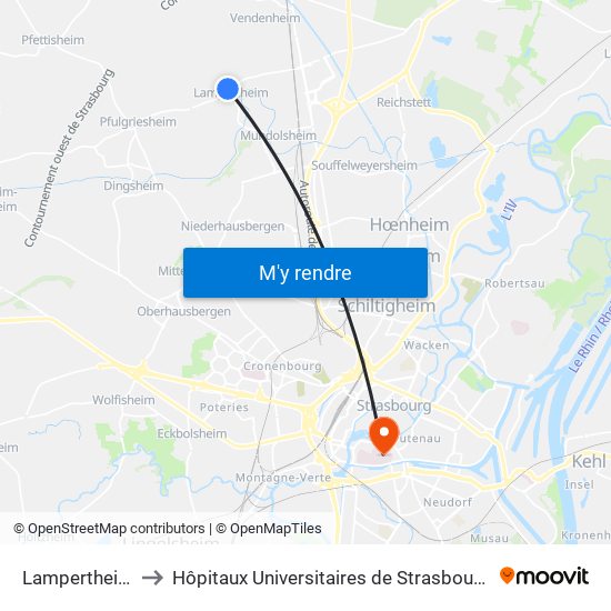 Lampertheim Mairie to Hôpitaux Universitaires de Strasbourg Hôpital Civil-Autres map