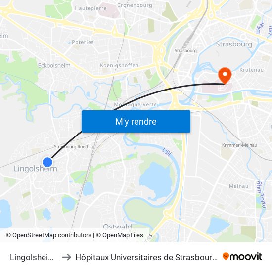 Lingolsheim Centre to Hôpitaux Universitaires de Strasbourg Hôpital Civil-Autres map