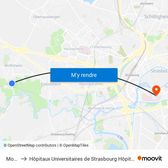 Moulin to Hôpitaux Universitaires de Strasbourg Hôpital Civil-Autres map