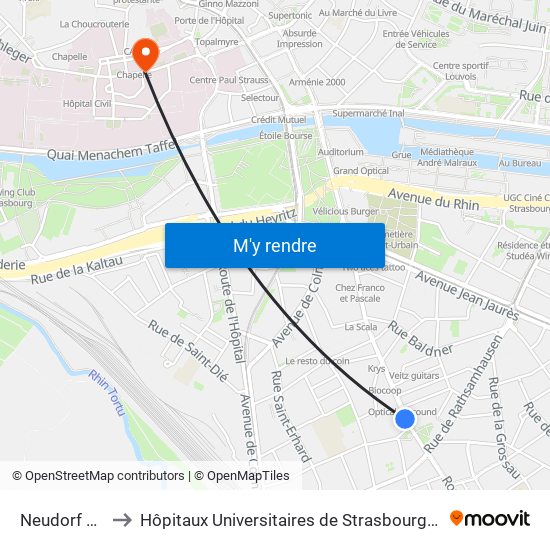 Neudorf Marché to Hôpitaux Universitaires de Strasbourg Hôpital Civil-Autres map