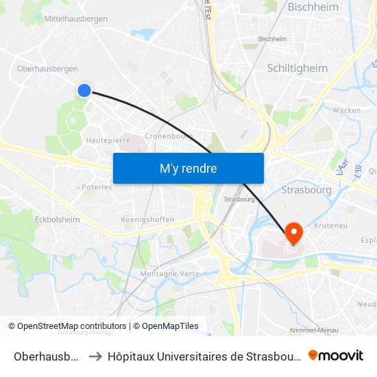 Oberhausbergen Est to Hôpitaux Universitaires de Strasbourg Hôpital Civil-Autres map