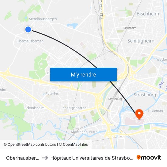 Oberhausbergen Église to Hôpitaux Universitaires de Strasbourg Hôpital Civil-Autres map