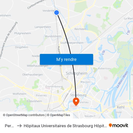 Perdrix to Hôpitaux Universitaires de Strasbourg Hôpital Civil-Autres map