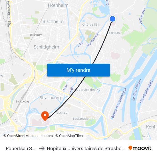 Robertsau Sainte-Anne to Hôpitaux Universitaires de Strasbourg Hôpital Civil-Autres map