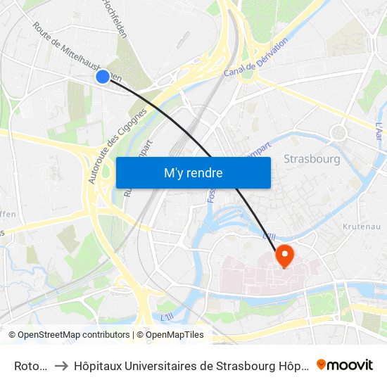 Rotonde to Hôpitaux Universitaires de Strasbourg Hôpital Civil-Autres map