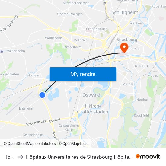 Icare to Hôpitaux Universitaires de Strasbourg Hôpital Civil-Autres map