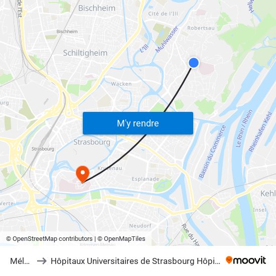 Mélanie to Hôpitaux Universitaires de Strasbourg Hôpital Civil-Autres map