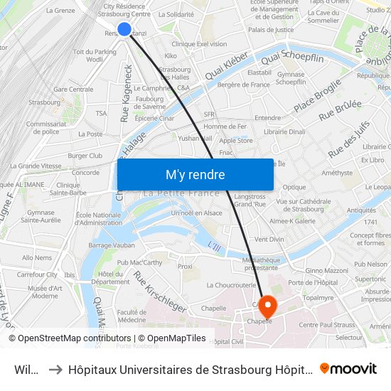 Wilson to Hôpitaux Universitaires de Strasbourg Hôpital Civil-Autres map