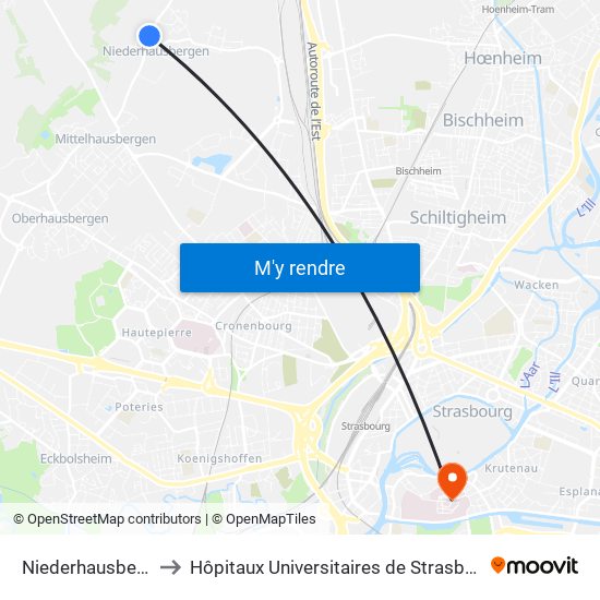 Niederhausbergen Centre to Hôpitaux Universitaires de Strasbourg Hôpital Civil-Autres map
