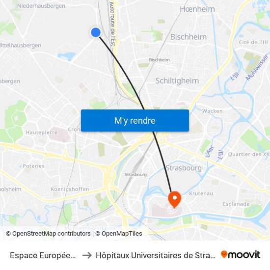 Espace Européen De L'Entreprise to Hôpitaux Universitaires de Strasbourg Hôpital Civil-Autres map