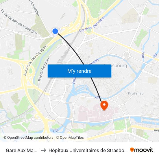 Gare Aux Marchandises to Hôpitaux Universitaires de Strasbourg Hôpital Civil-Autres map