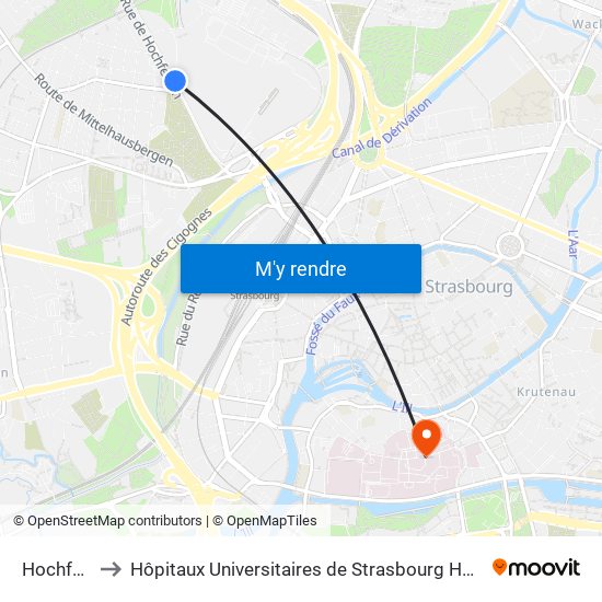 Hochfelden to Hôpitaux Universitaires de Strasbourg Hôpital Civil-Autres map