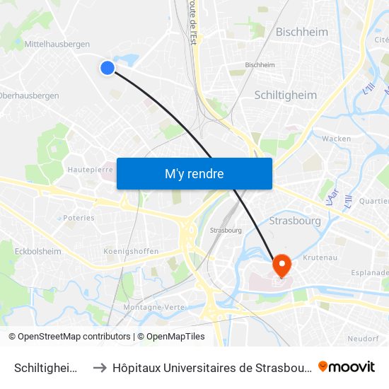 Schiltigheim Campus to Hôpitaux Universitaires de Strasbourg Hôpital Civil-Autres map