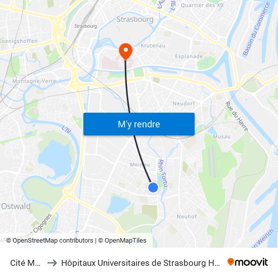 Cité Meinau to Hôpitaux Universitaires de Strasbourg Hôpital Civil-Autres map