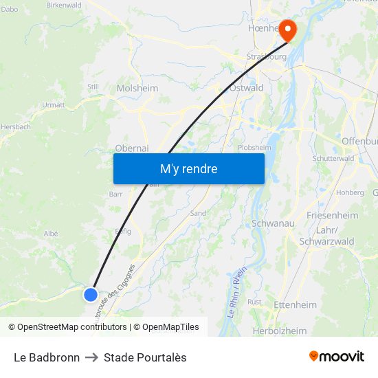 Le Badbronn to Stade Pourtalès map