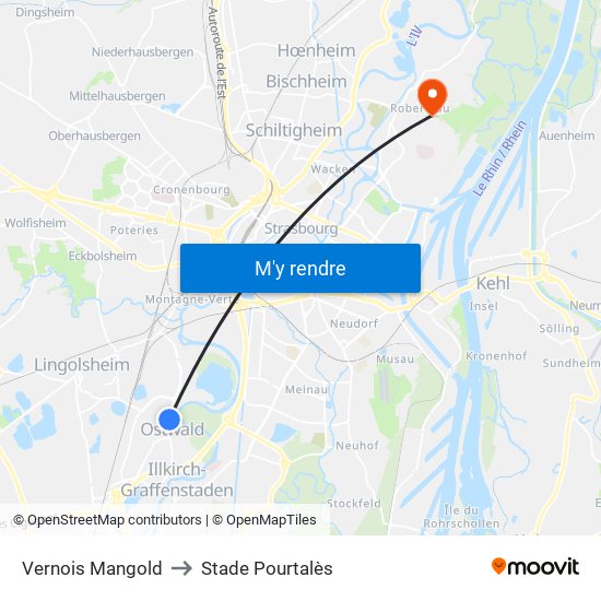 Vernois Mangold to Stade Pourtalès map