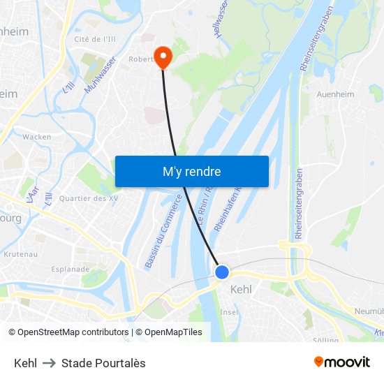 Kehl to Stade Pourtalès map