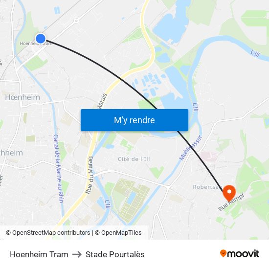 Hoenheim Tram to Stade Pourtalès map