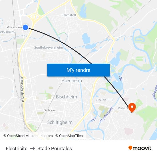 Electricité to Stade Pourtalès map