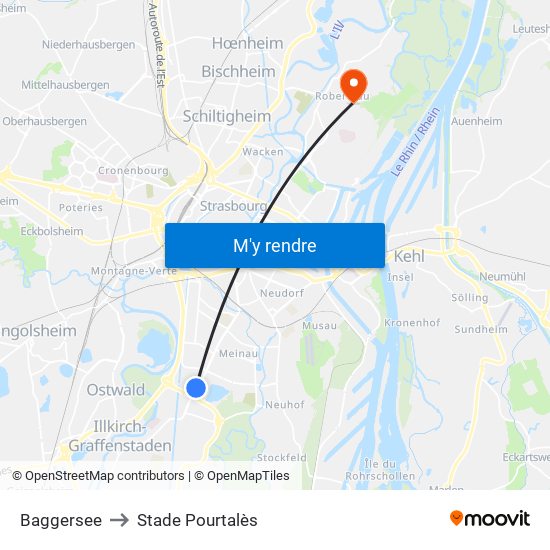 Baggersee to Stade Pourtalès map