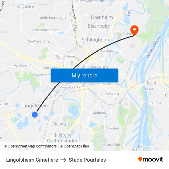 Lingolsheim Cimetière to Stade Pourtalès map