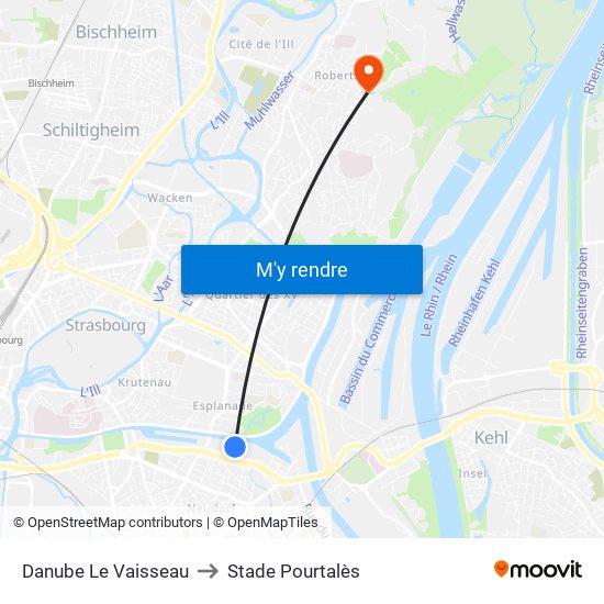 Danube Le Vaisseau to Stade Pourtalès map