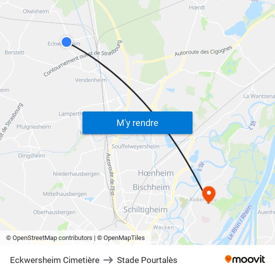 Eckwersheim Cimetière to Stade Pourtalès map