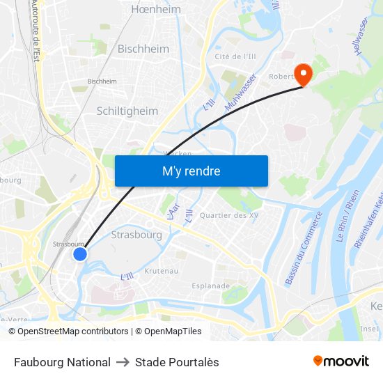 Faubourg National to Stade Pourtalès map
