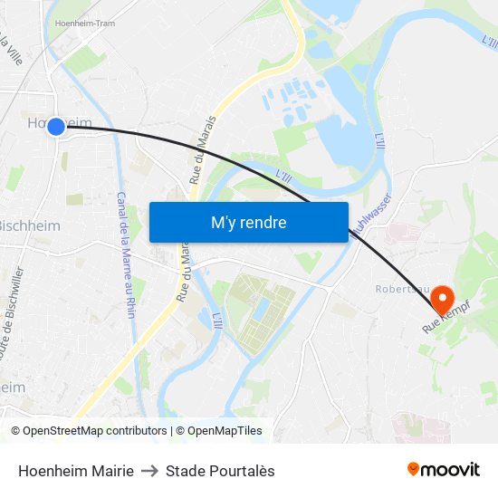Hoenheim Mairie to Stade Pourtalès map