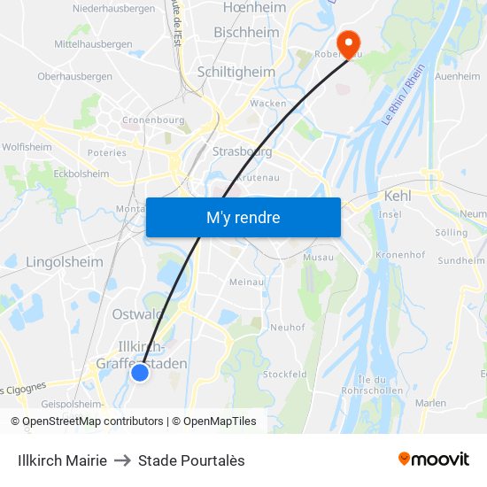 Illkirch Mairie to Stade Pourtalès map