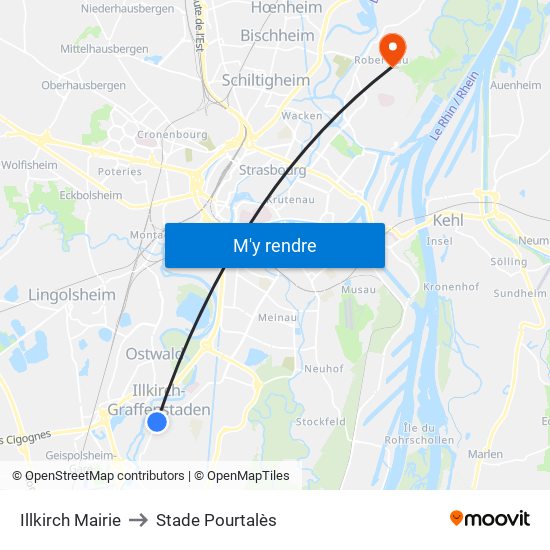 Illkirch Mairie to Stade Pourtalès map