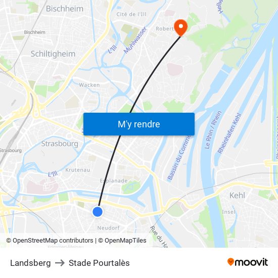 Landsberg to Stade Pourtalès map