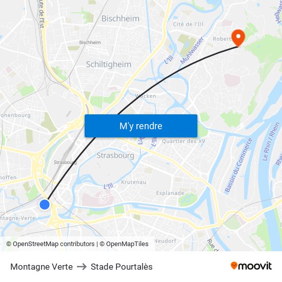 Montagne Verte to Stade Pourtalès map