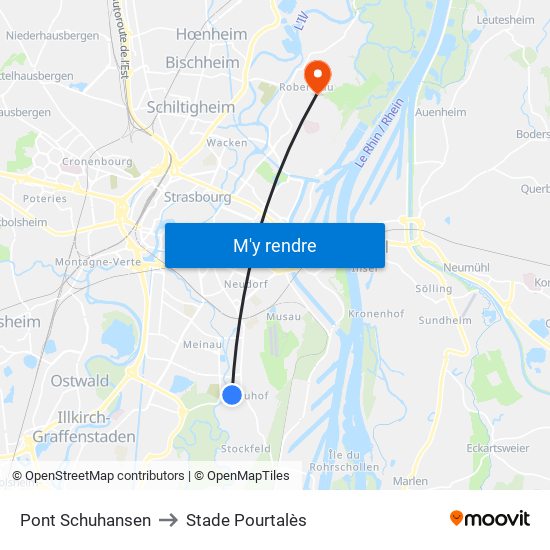 Pont Schuhansen to Stade Pourtalès map