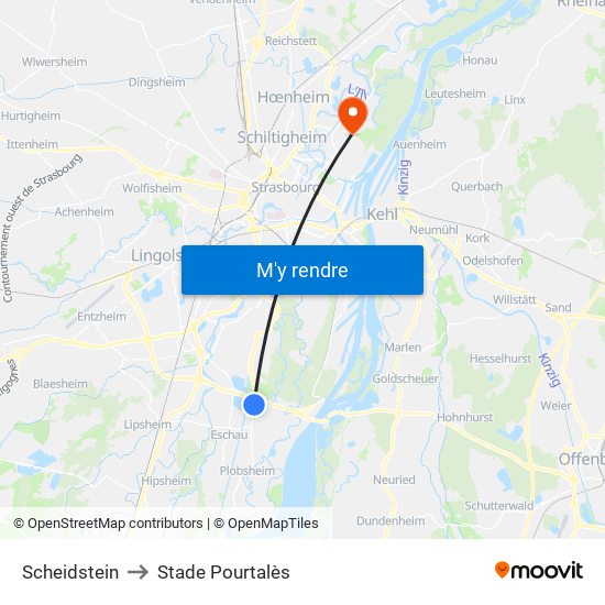 Scheidstein to Stade Pourtalès map