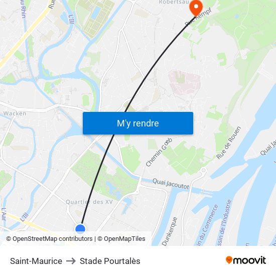 Saint-Maurice to Stade Pourtalès map