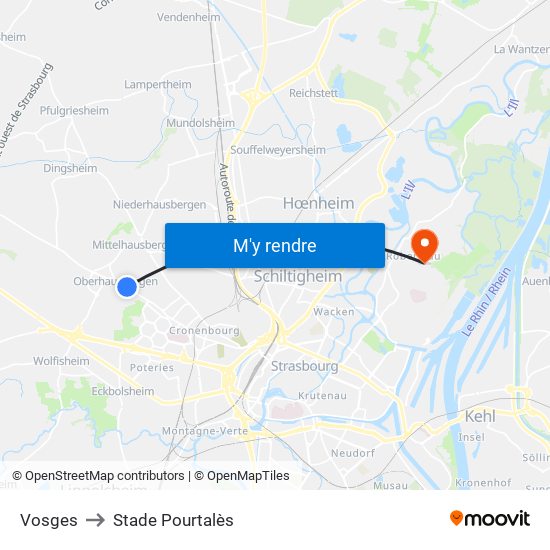 Vosges to Stade Pourtalès map