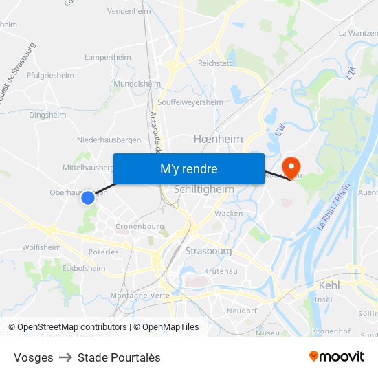 Vosges to Stade Pourtalès map