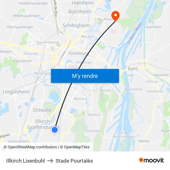 Illkirch Lixenbuhl to Stade Pourtalès map